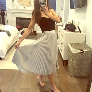 Vici Pleated Metallic Silver Midi Skirt